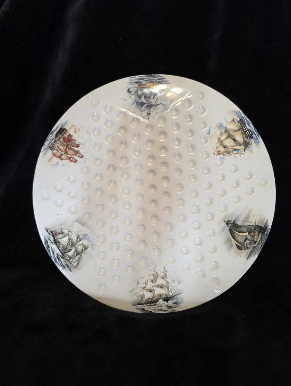 Nautical Ship Decorative Round Tray - White with Multicolor Ship Illustrations